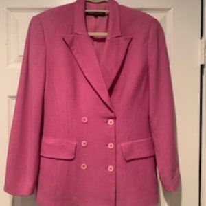 Pink Double-Breasted Long Blazer with '80s Vibe